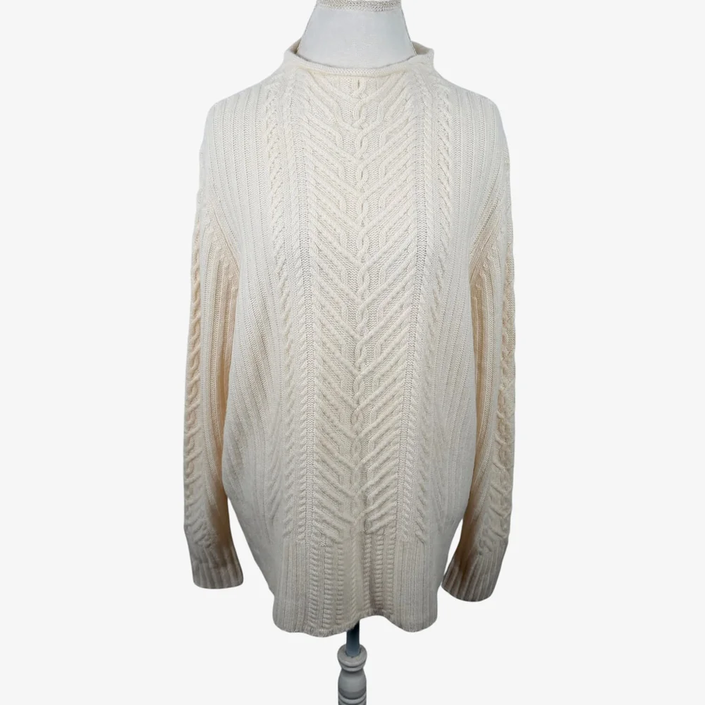 Haven Well Within Cream Cable Aran Knit Roll Neck Sweater 100% Cashmere Size XL - Picture 2 of 11